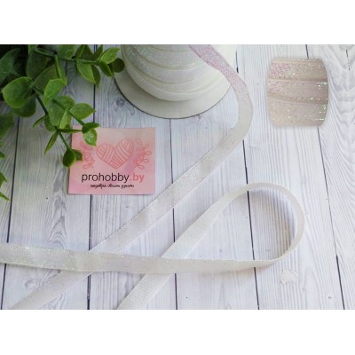 Лента с люрексом, ширина 1 см, цвет белый хамелеон №28